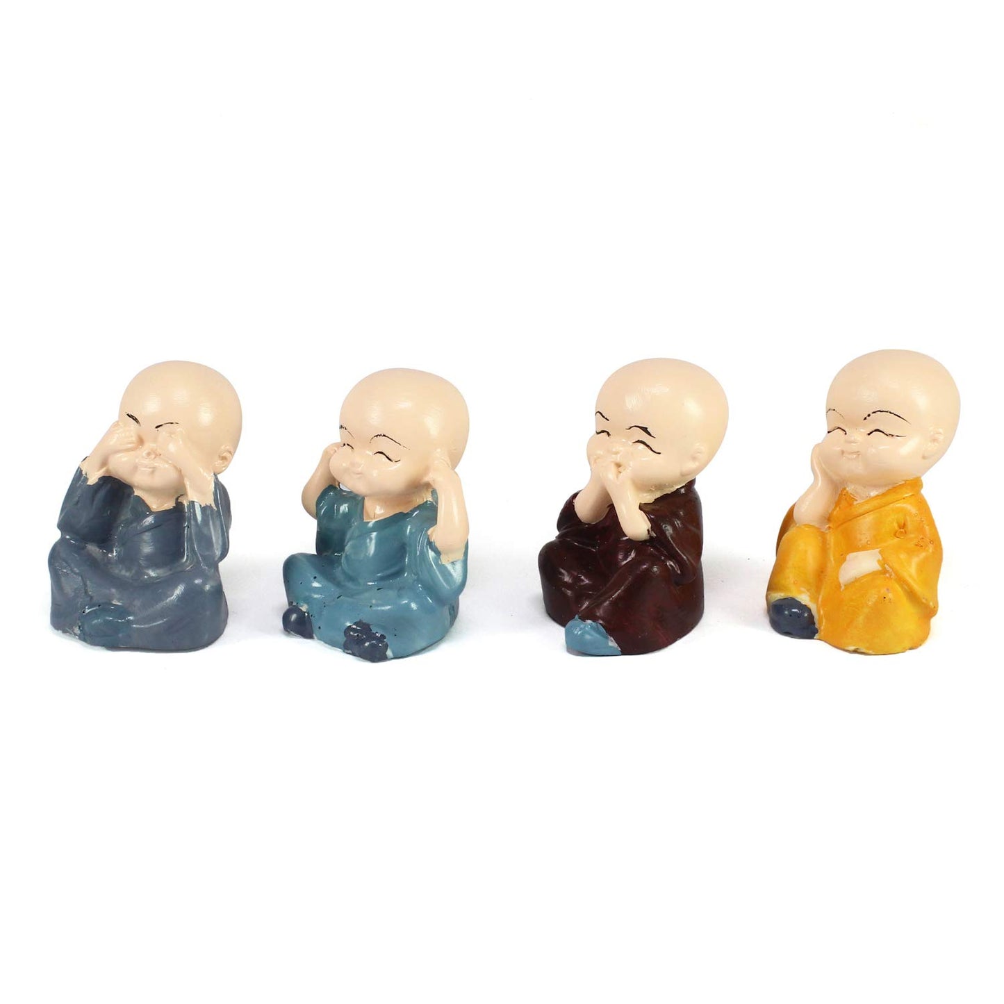 Set of 4 Little Monk Buddha Statue Think No Evil Speak No Evil Hear No Evil See No Evil Showpiece for Home Decor
