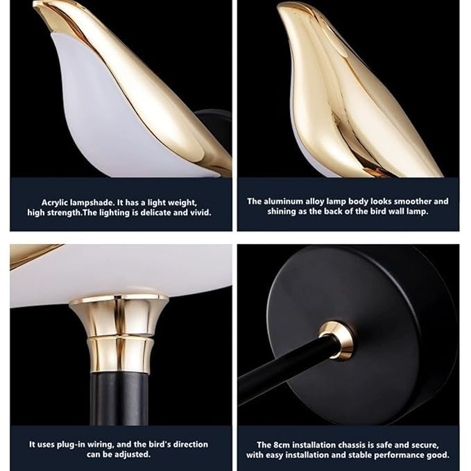Modern Metal Chirpy LED Bird Light for Wall Luxury & Elegant Decor