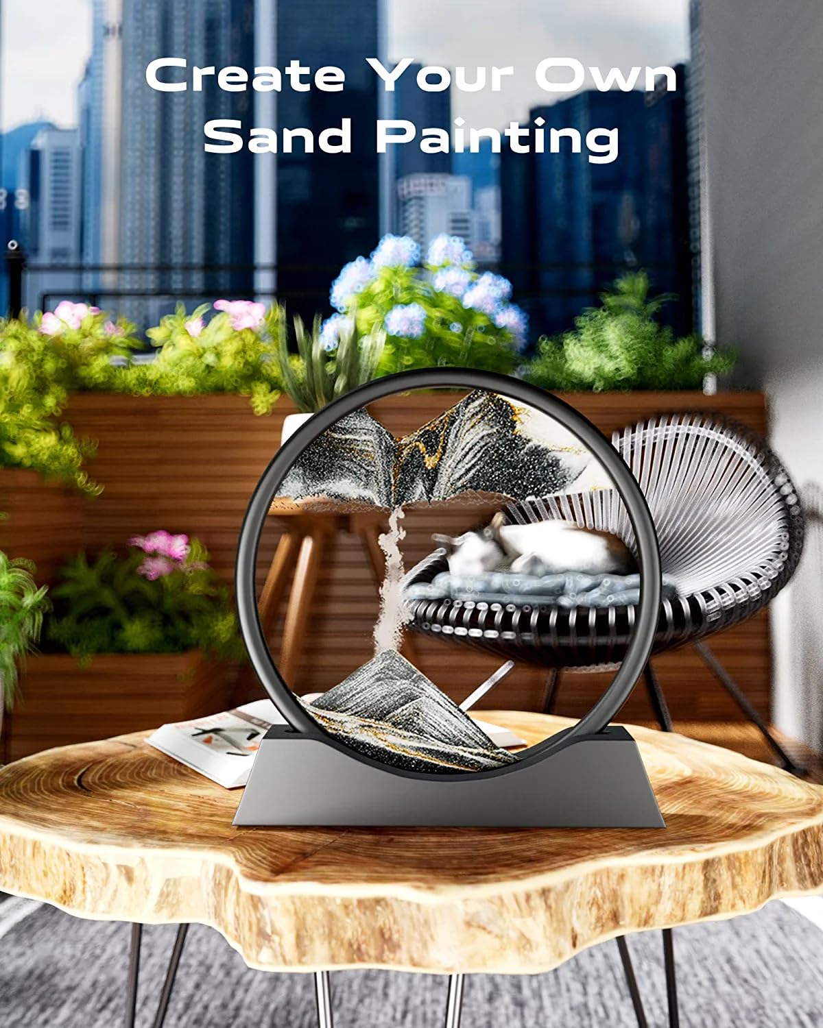 3D Moving Sand Art Picture Glass Liquid Painting Natural Landscape Showpiece