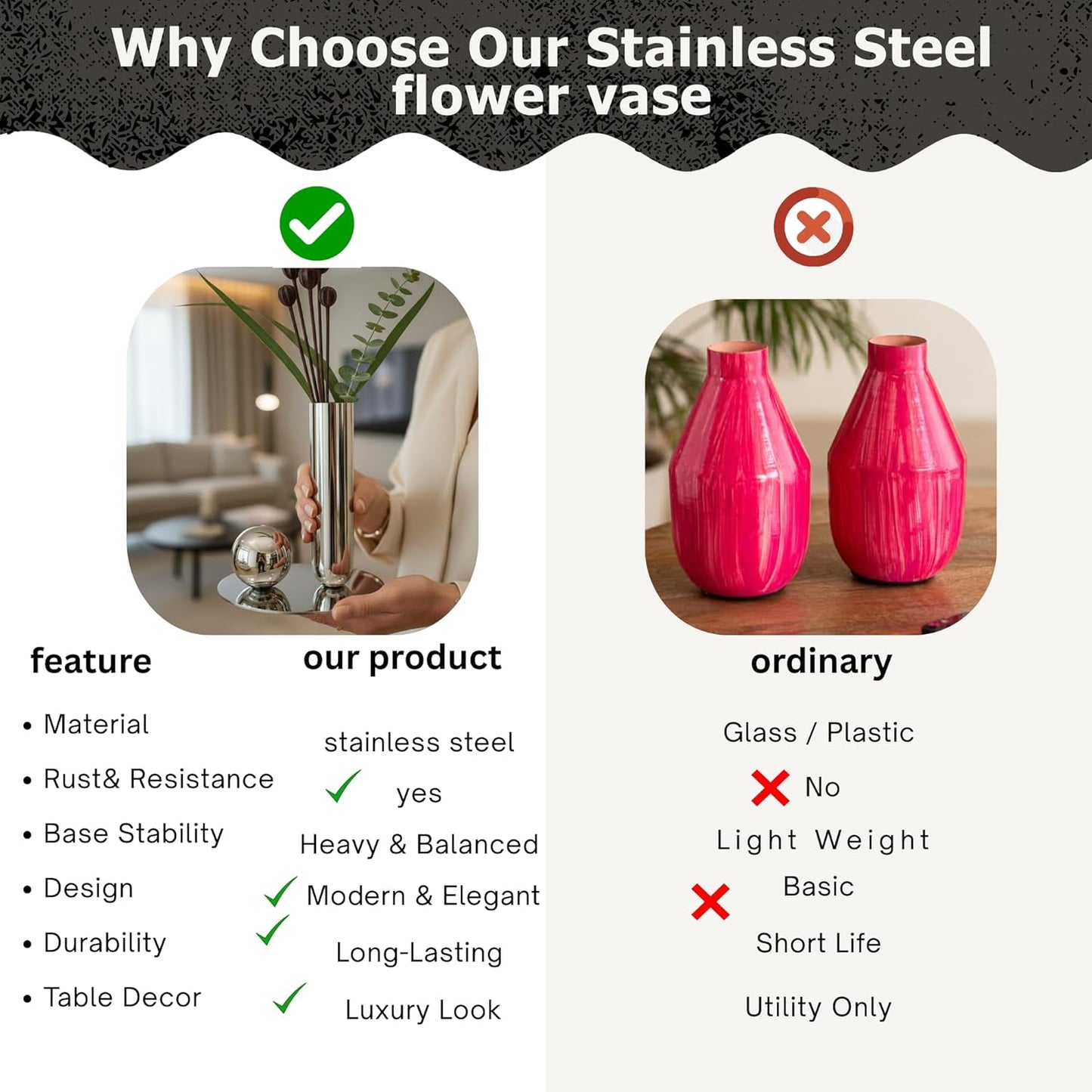 Premium Stainless Steel Metal Flower Vase