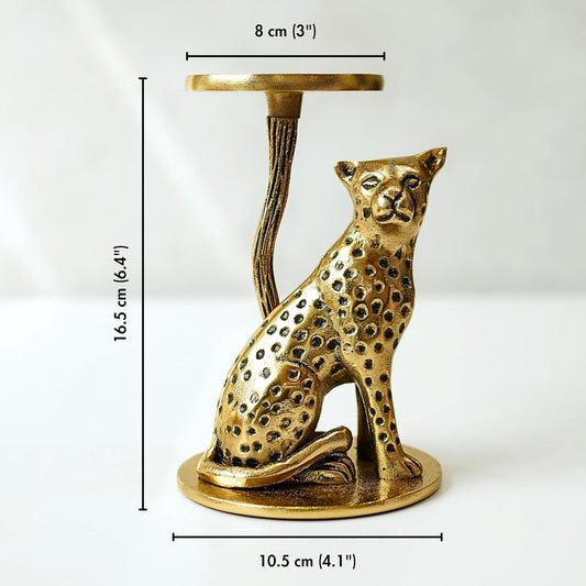 Aluminium Brass Finish Jaguar Pillar Candle Holder Statue