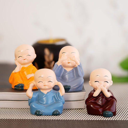 Set of 4 Little Monk Buddha Statue Think No Evil Speak No Evil Hear No Evil See No Evil Showpiece for Home Decor