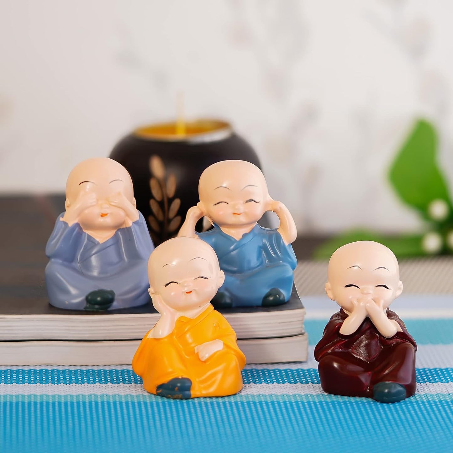 Set of 4 Little Monk Buddha Statue Think No Evil Speak No Evil Hear No Evil See No Evil Showpiece for Home Decor