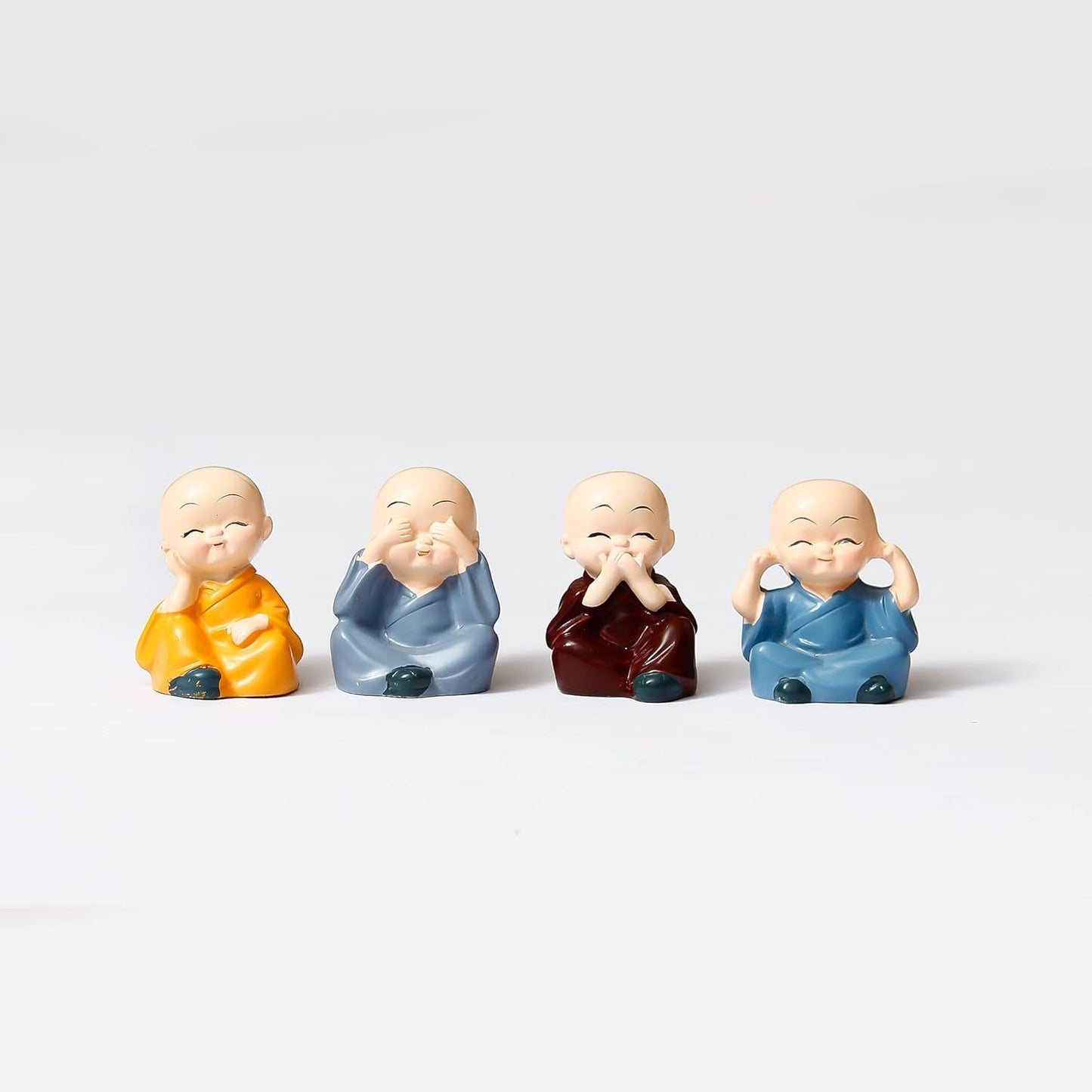 Set of 4 Little Monk Buddha Statue Think No Evil Speak No Evil Hear No Evil See No Evil Showpiece for Home Decor
