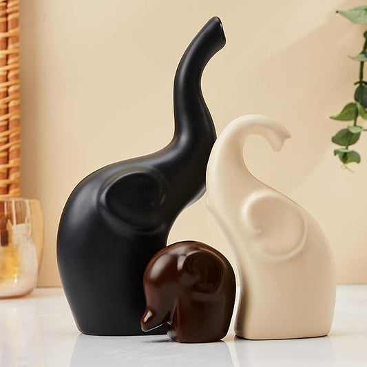 Elephant Family Matte Finish Ceramic Fantasy Figures(Set of 3 Pieces)