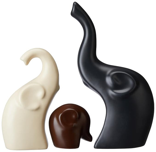 Elephant Family Matte Finish Ceramic Fantasy Figures(Set of 3 Pieces)