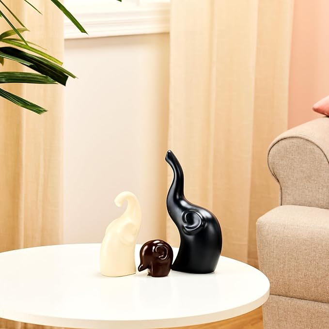Elephant Family Matte Finish Ceramic Fantasy Figures(Set of 3 Pieces)