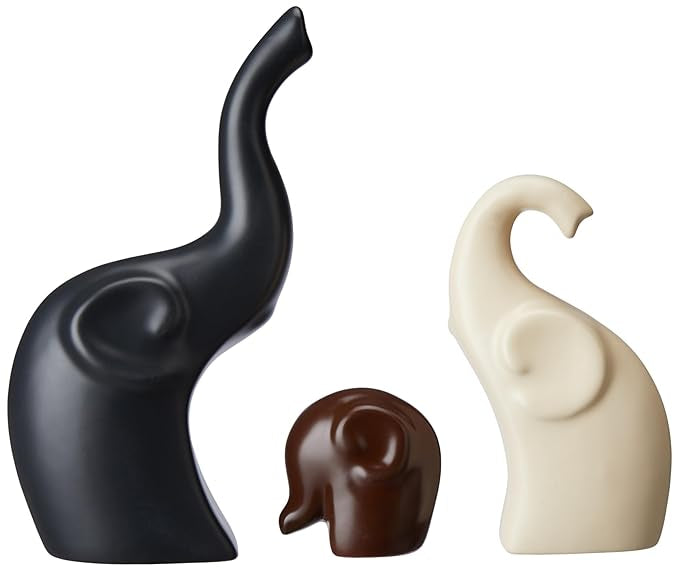 Elephant Family Matte Finish Ceramic Fantasy Figures(Set of 3 Pieces)