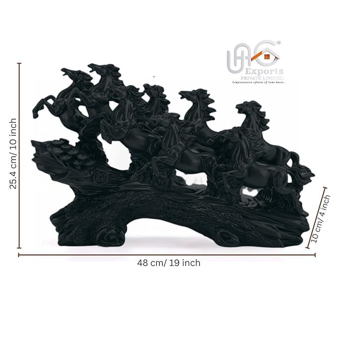 Golden 19 Inch Running 7 Victory Horses Resin Statue for Vastu and Feng Shui