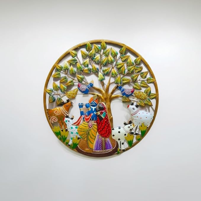 LED Backlit Radha Krishna Metal Wall Art - Tree of Life