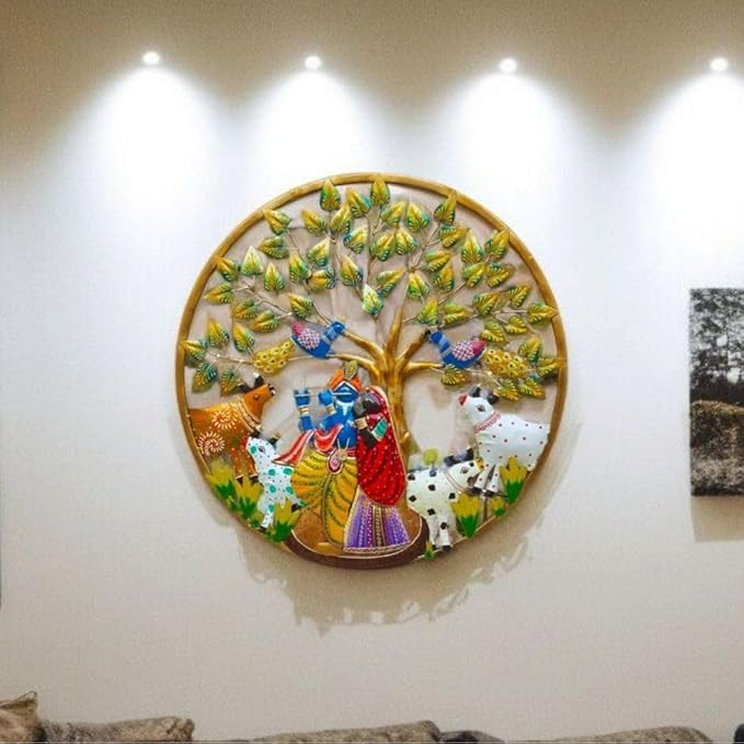 LED Backlit Radha Krishna Metal Wall Art - Tree of Life