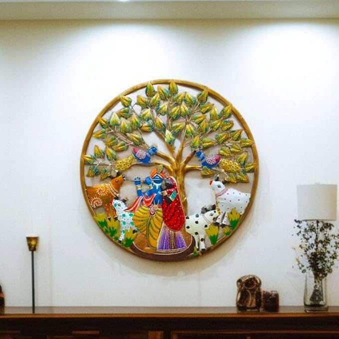 LED Backlit Radha Krishna Metal Wall Art - Tree of Life