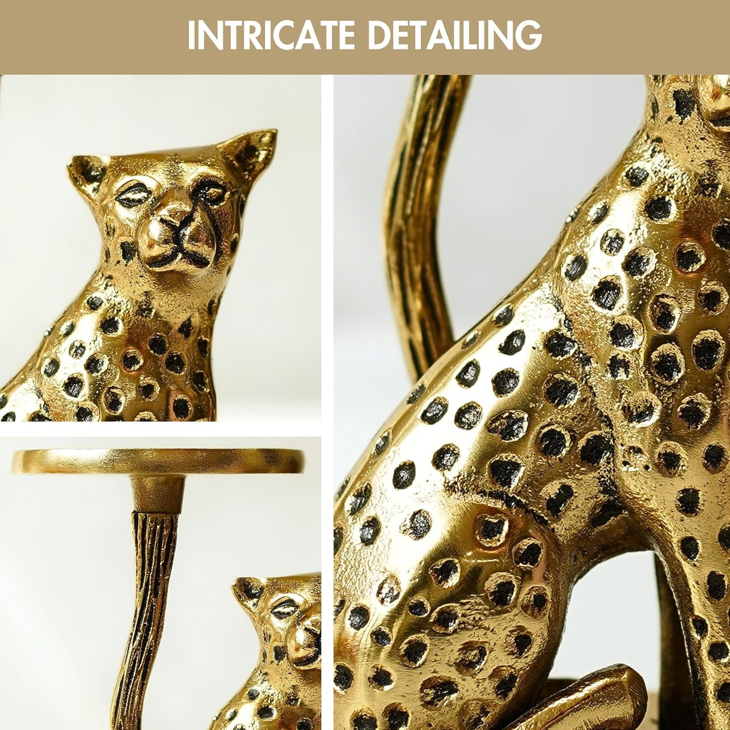 Aluminium Brass Finish Jaguar Pillar Candle Holder Statue