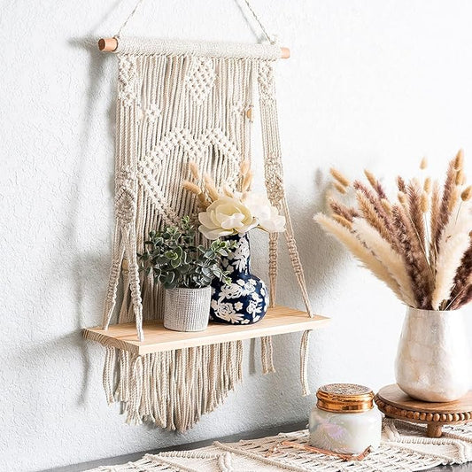 Macrame Indoor Wall Hanging Floating Shelves