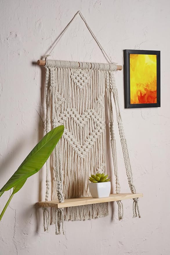Macrame Indoor Wall Hanging Floating Shelves