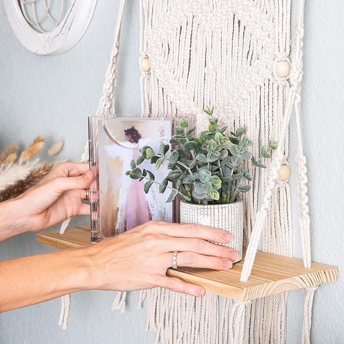 Macrame Indoor Wall Hanging Floating Shelves