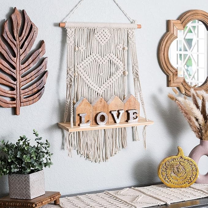Macrame Indoor Wall Hanging Floating Shelves