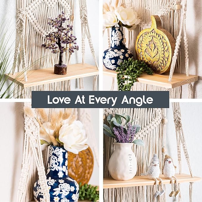 Macrame Indoor Wall Hanging Floating Shelves