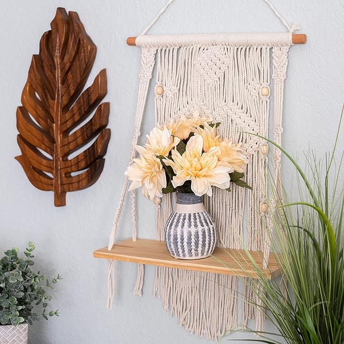 Macrame Indoor Wall Hanging Floating Shelves