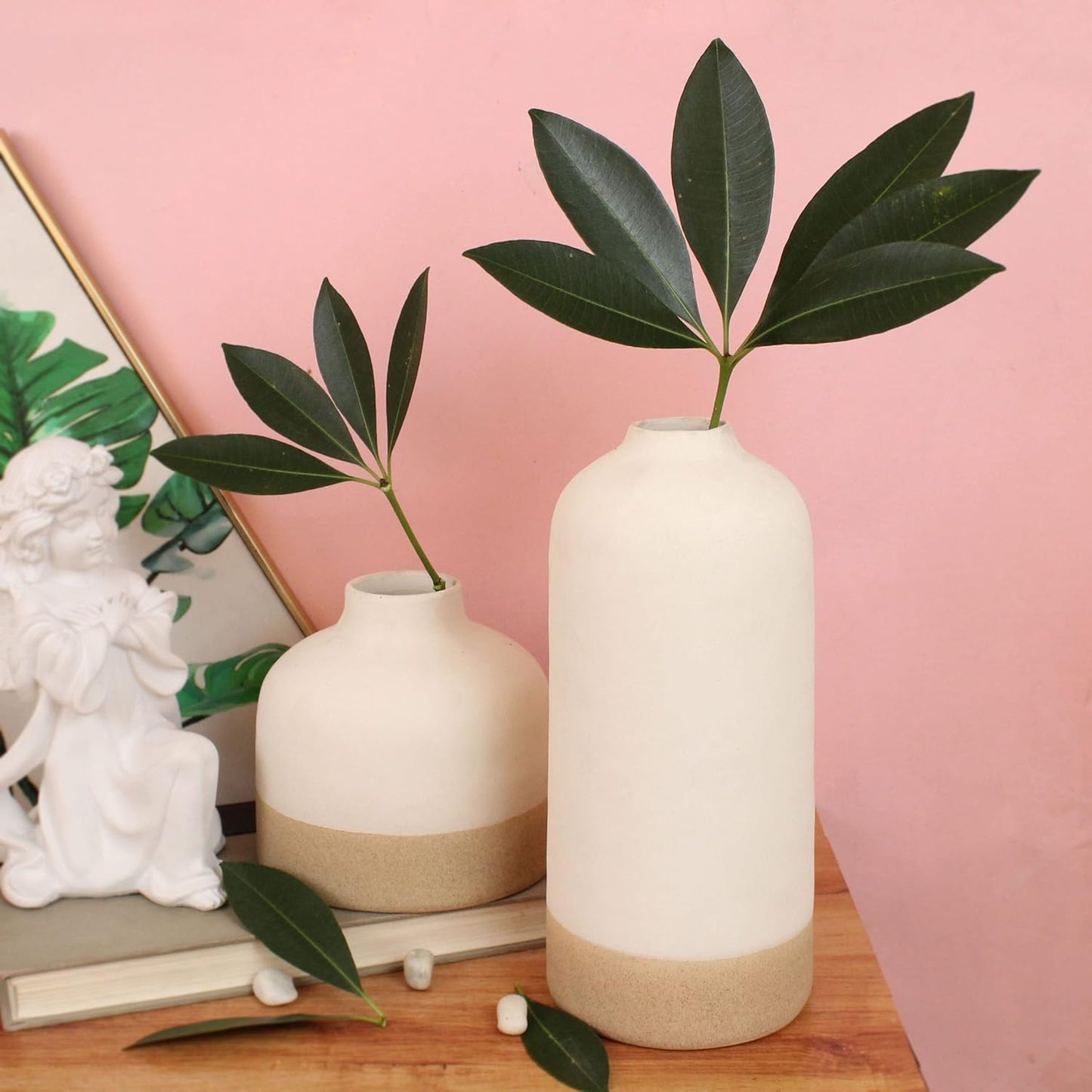 Flower Vase Set of 2 (9.8 & 5.5 Inches) for Home Decorative Ceramic Flowers Vase