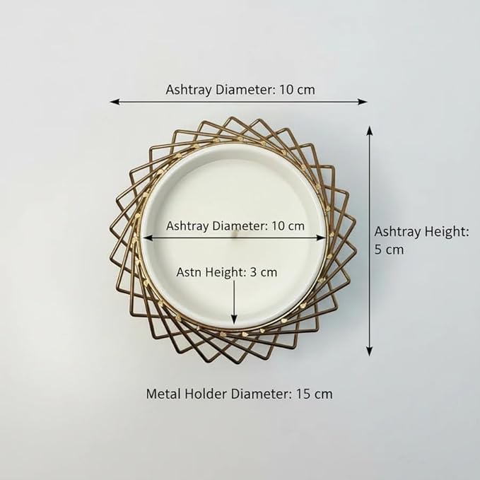Ceramic Ashtray with Golden Metal Holder – Modern Tabletop Ashtray