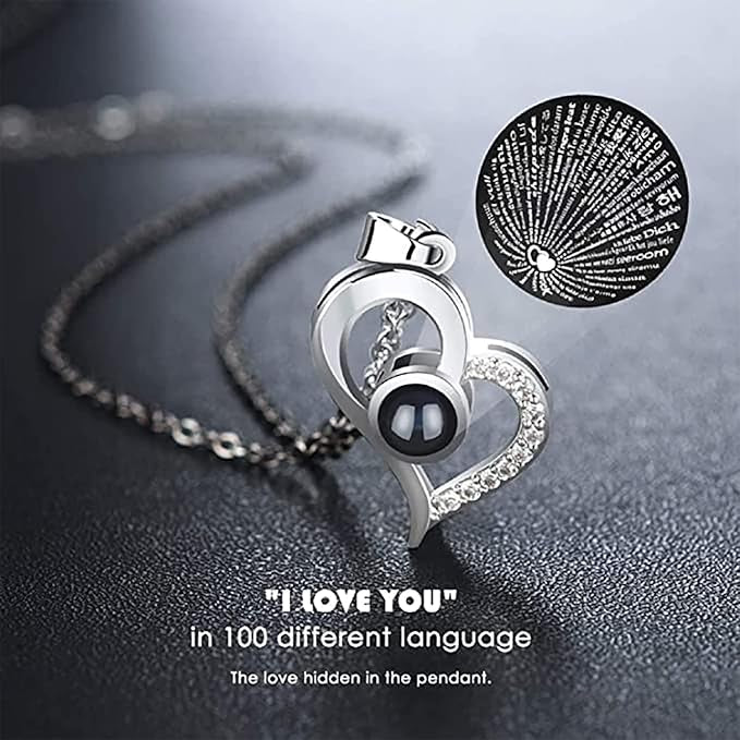 Preserved Rose Flower With Heart Necklace-I Love You in 100 Languages & Love Note